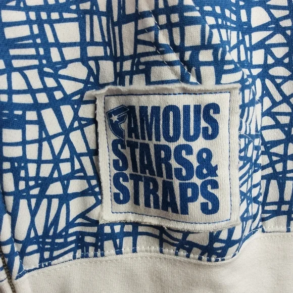 Famous Stars & Straps Blue and White Zip Up Sweater